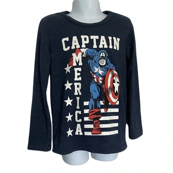 Captain America Marvel Graphic Boys Long Sleeve Crew Neck Tee Size 6 - Picture 2 of 6